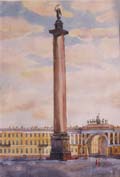 Александровская колонна, пейзаж, бумага, акварель