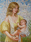 Портрет матери с младенцем маслом на заказ.