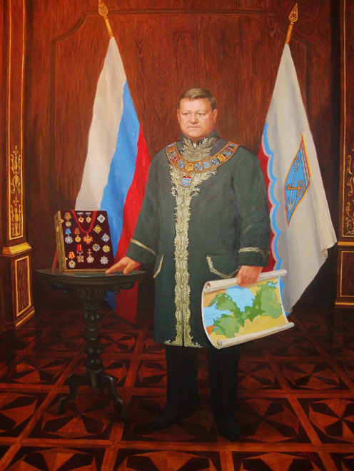 Портрет маслом губернатора Сердюкова с картой