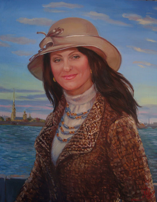 Женский портрет дамы на Дворцовой набережной выполнен в Художественной мастерской Марины Медовиковой
